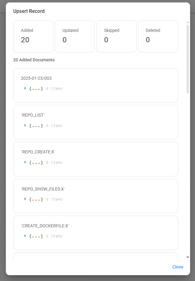 Upsert Vector Database results